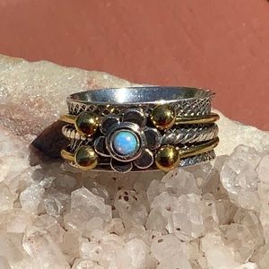 BOUTIQUE 2-TONE SPIN FIRE OPAL 925 SILVER RING, 7